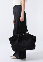 Hana Large Faux Suede Tote Bag - Black