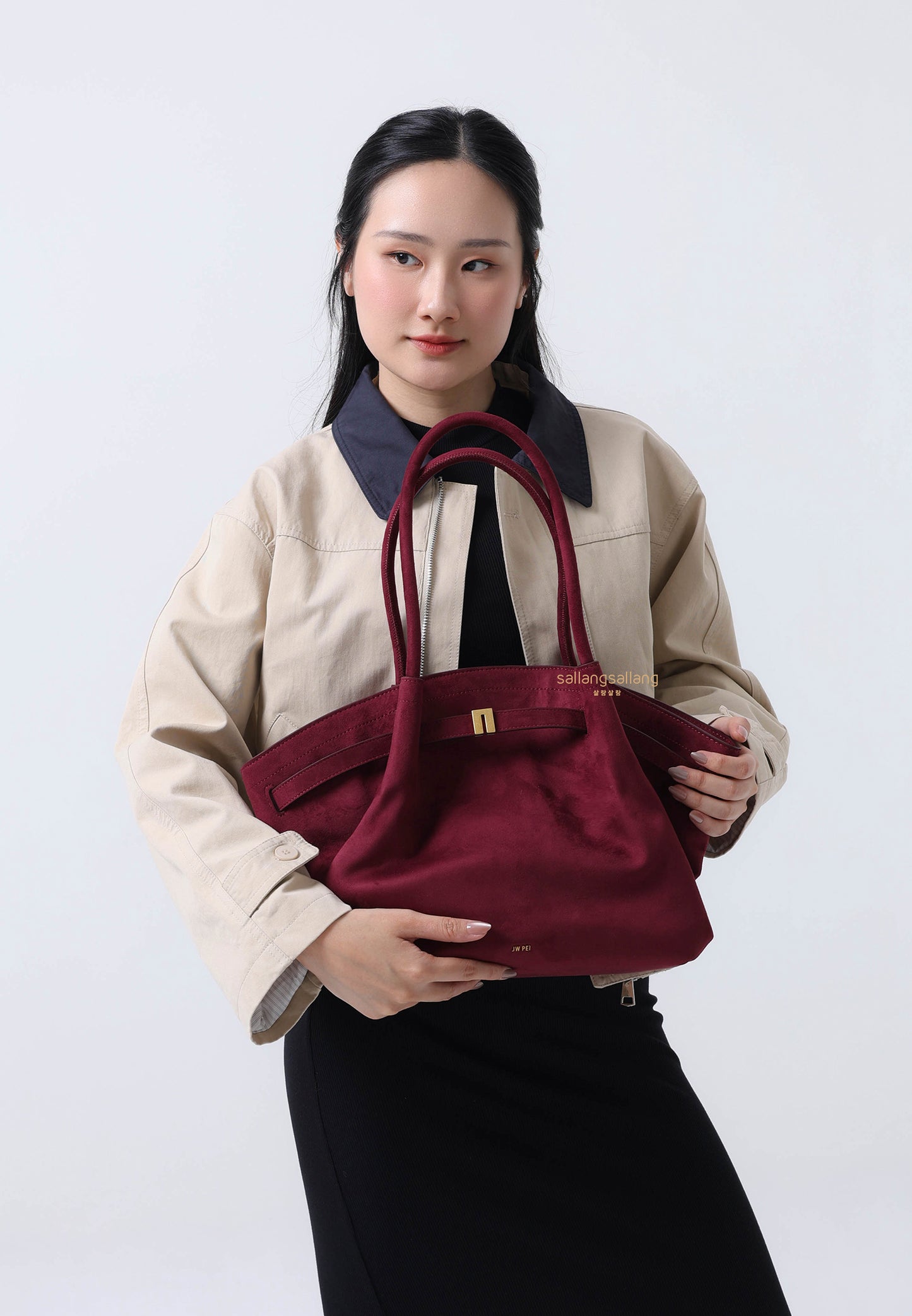 Hana Faux Suede Medium Tote Bag - Claret