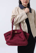 Hana Faux Suede Medium Tote Bag - Claret