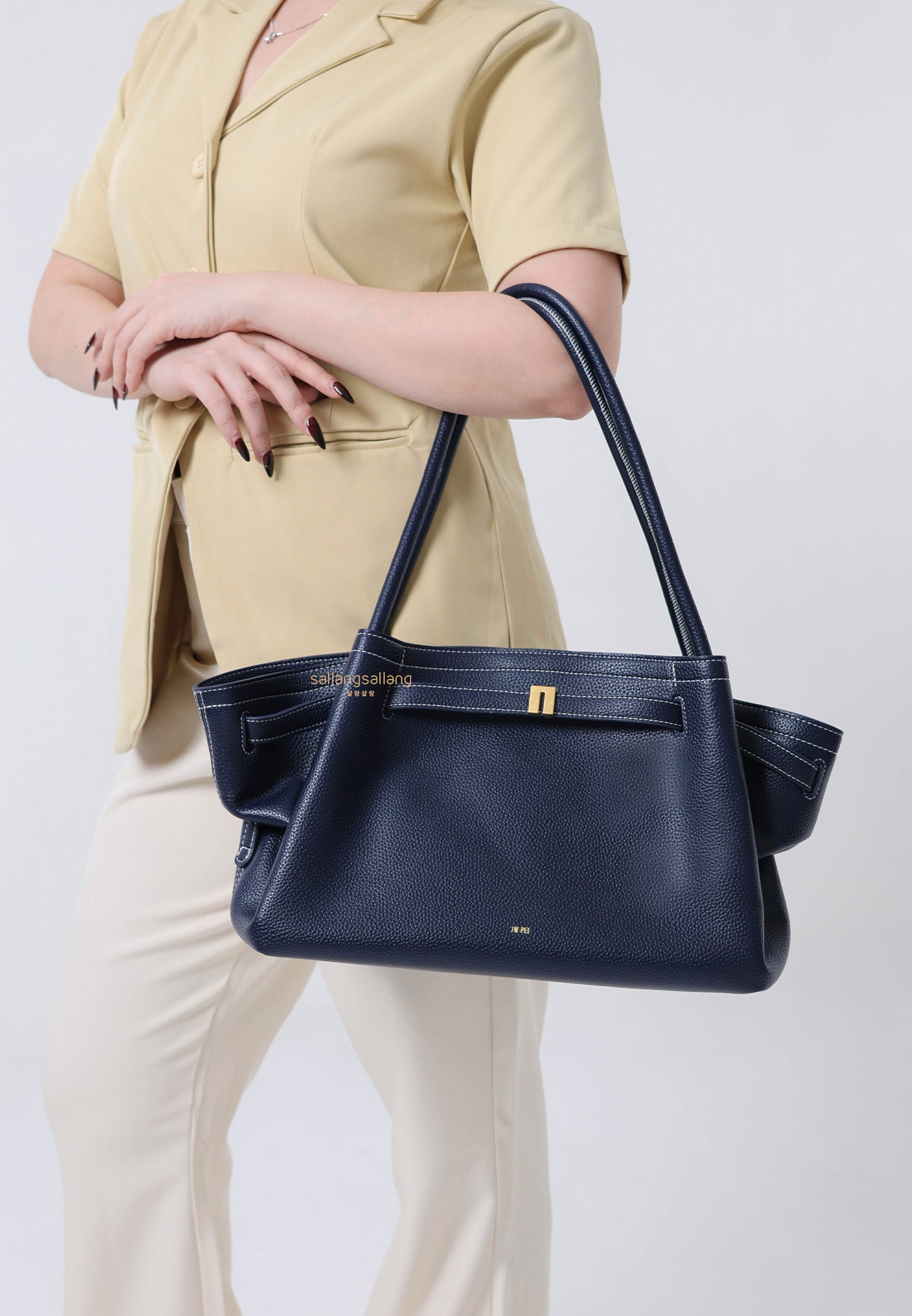 Hana Wide Tote Bag - Navy