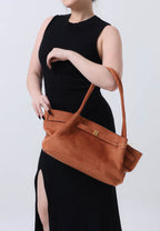 Hana Wide Faux Suede Tote Bag - Brown