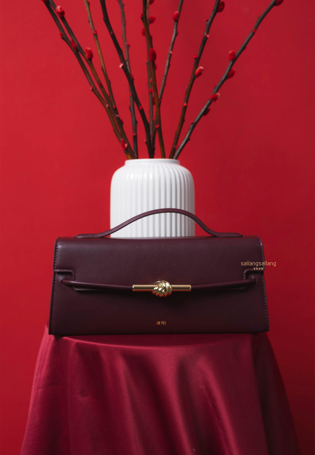 Lena Metal Rope Knot Top Handle Bag - Deep Claret