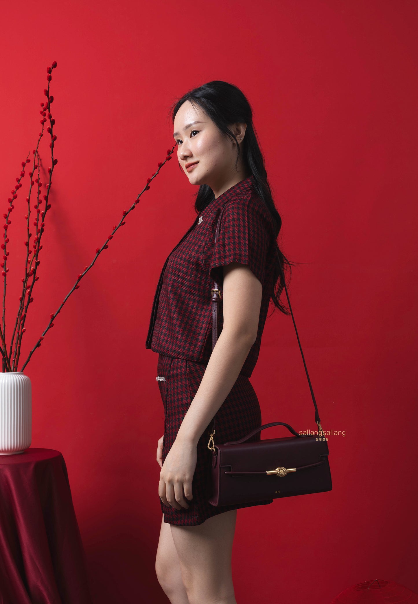 Lena Metal Rope Knot Top Handle Bag - Deep Claret