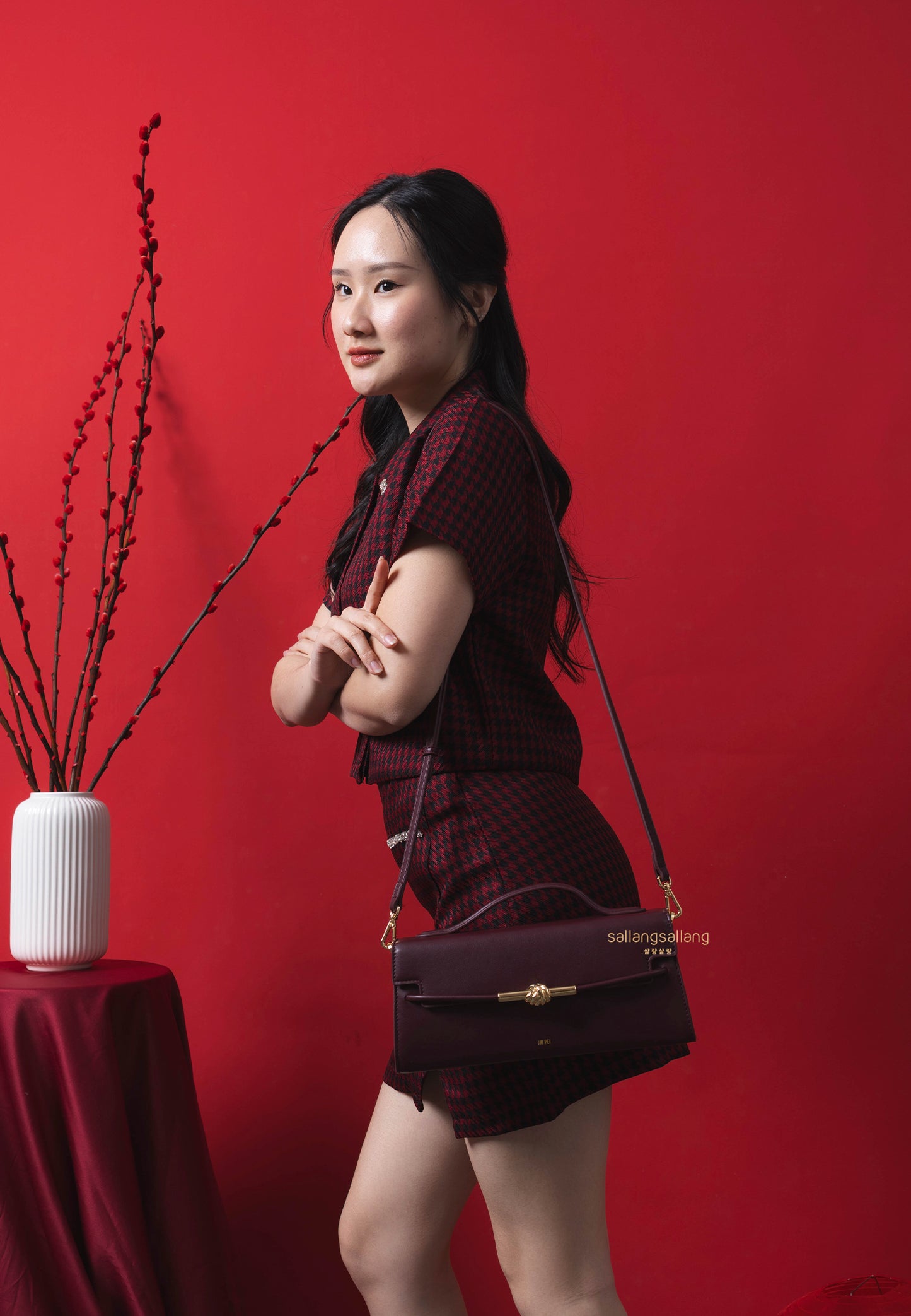 Lena Metal Rope Knot Top Handle Bag - Deep Claret