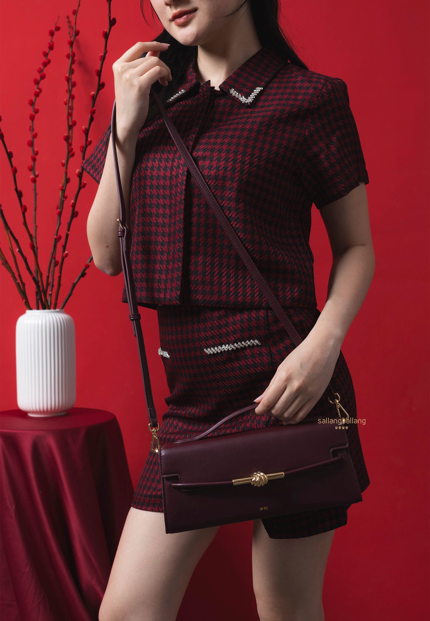 Lena Metal Rope Knot Top Handle Bag - Deep Claret