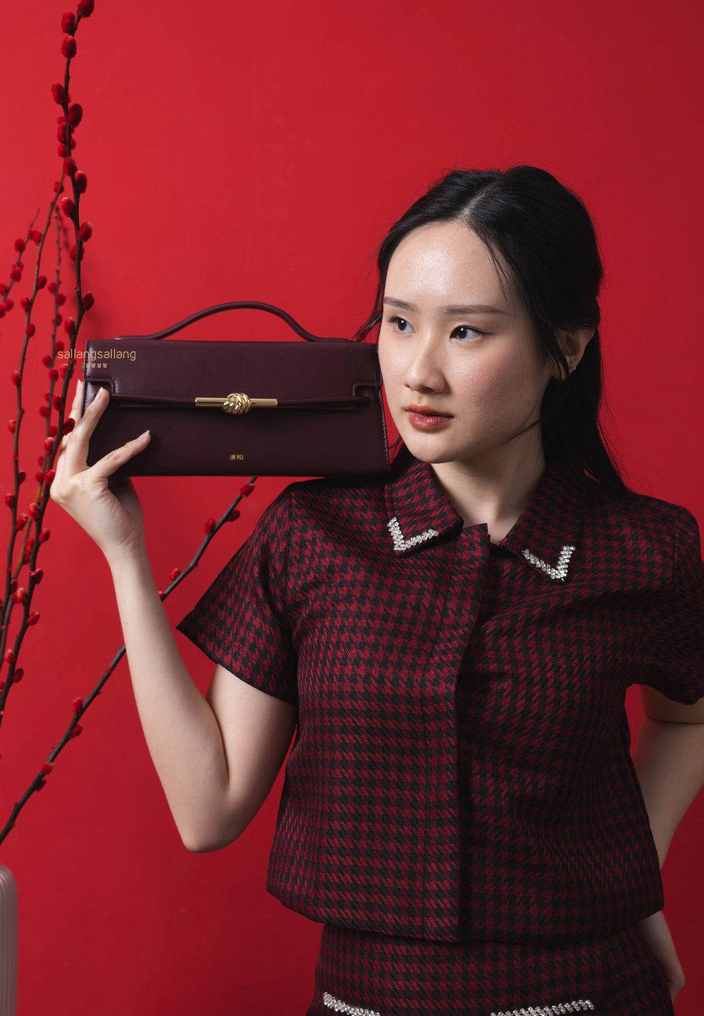 Lena Metal Rope Knot Top Handle Bag - Deep Claret