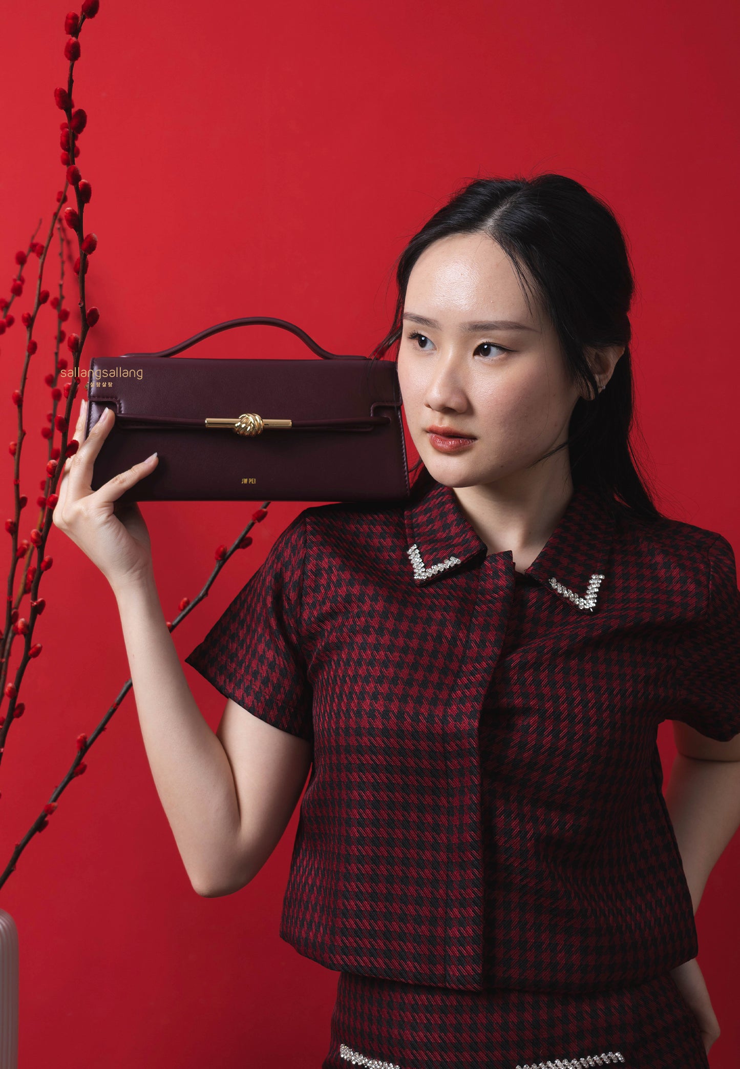 Lena Metal Rope Knot Top Handle Bag - Deep Claret