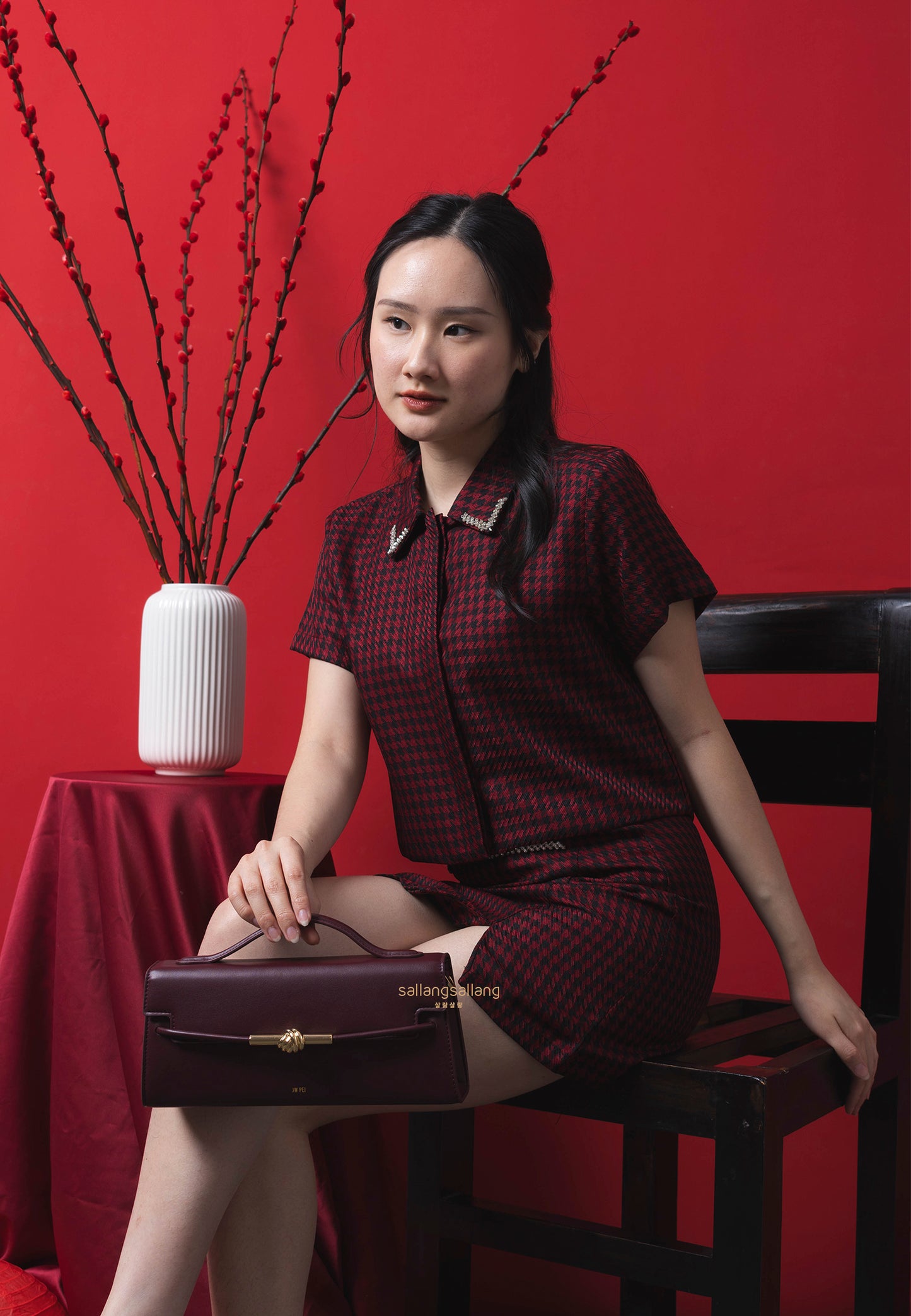 Lena Metal Rope Knot Top Handle Bag - Deep Claret