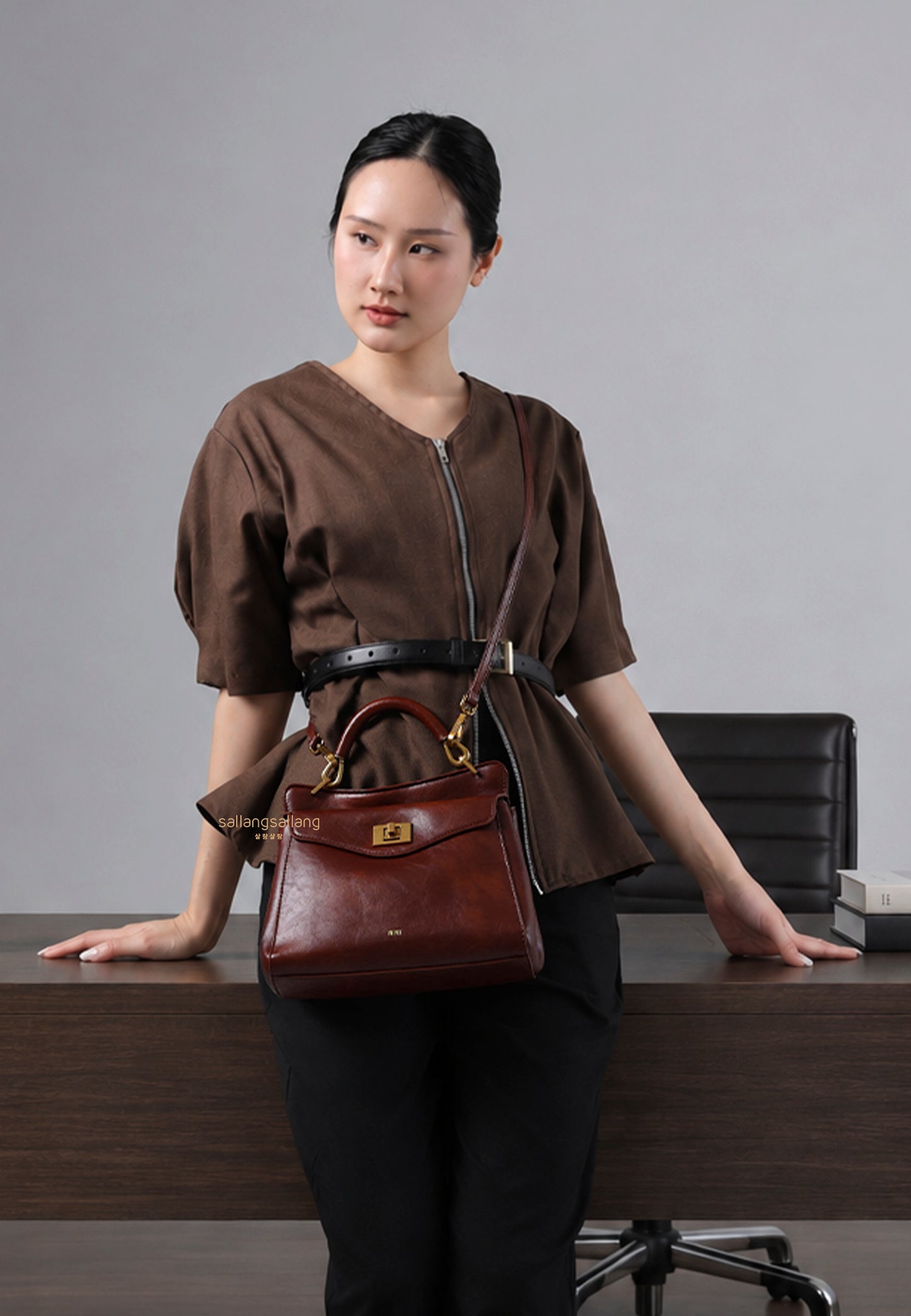 Lucia Classic Top Handle Bag - Coffee Brown