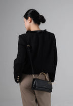 Maya Leopard-shaped Hardware Handle Top Handle Bag - Black Croc