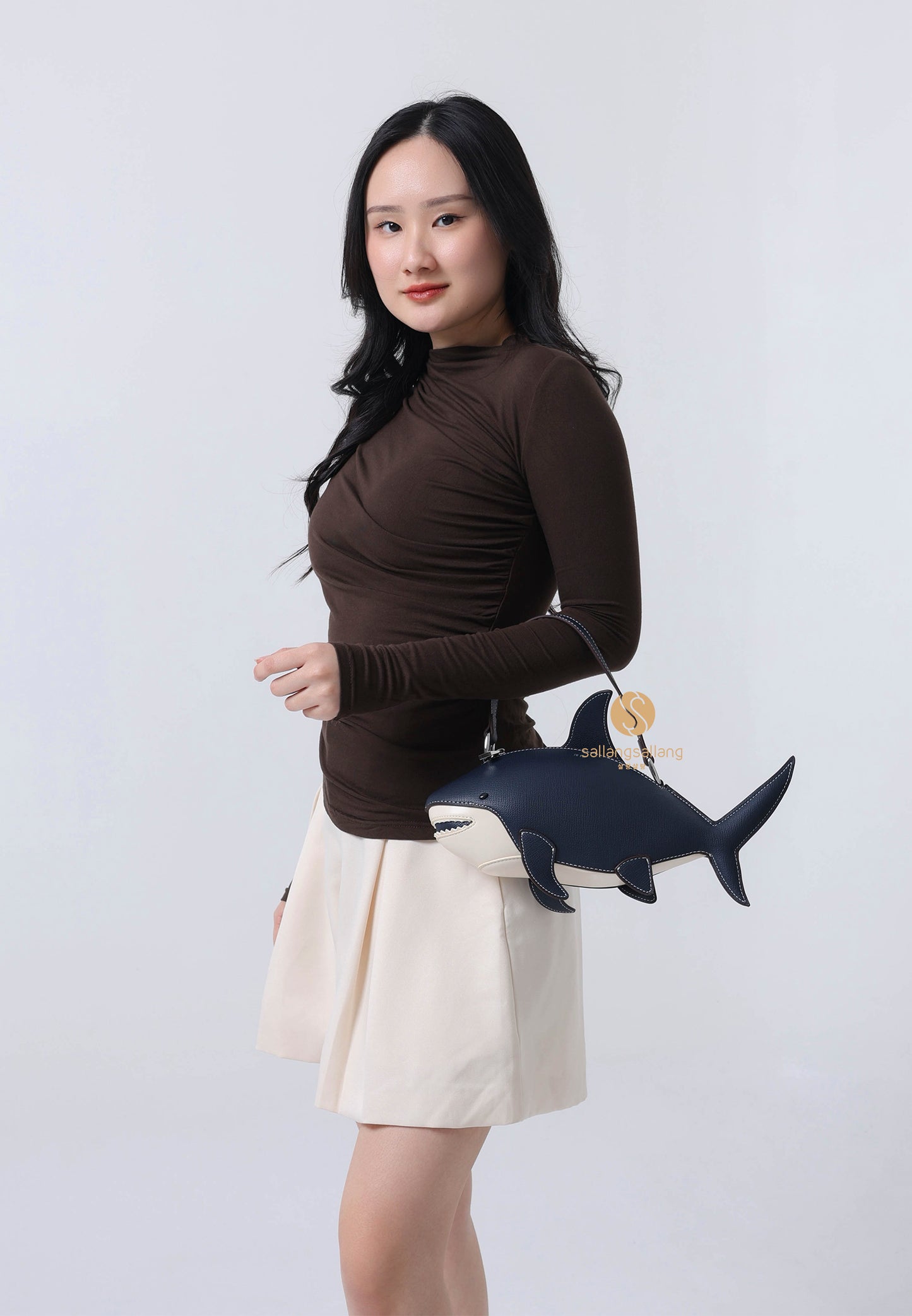 Nerys Shark Look Top Handle Bag - Dark Blue