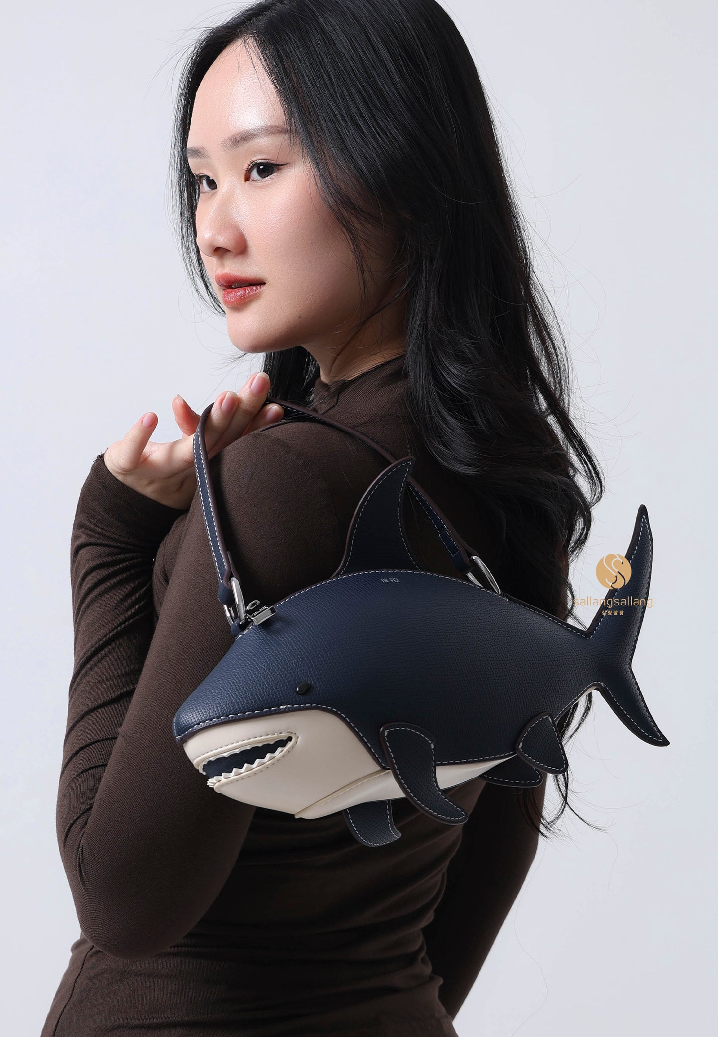 Nerys Shark Look Top Handle Bag - Dark Blue