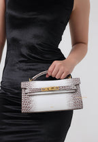 Noor Top Handle Bag - White Croc