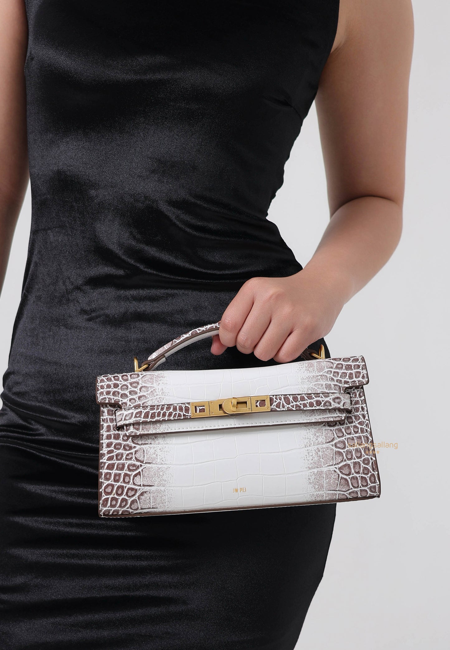 Noor Top Handle Bag - White Croc