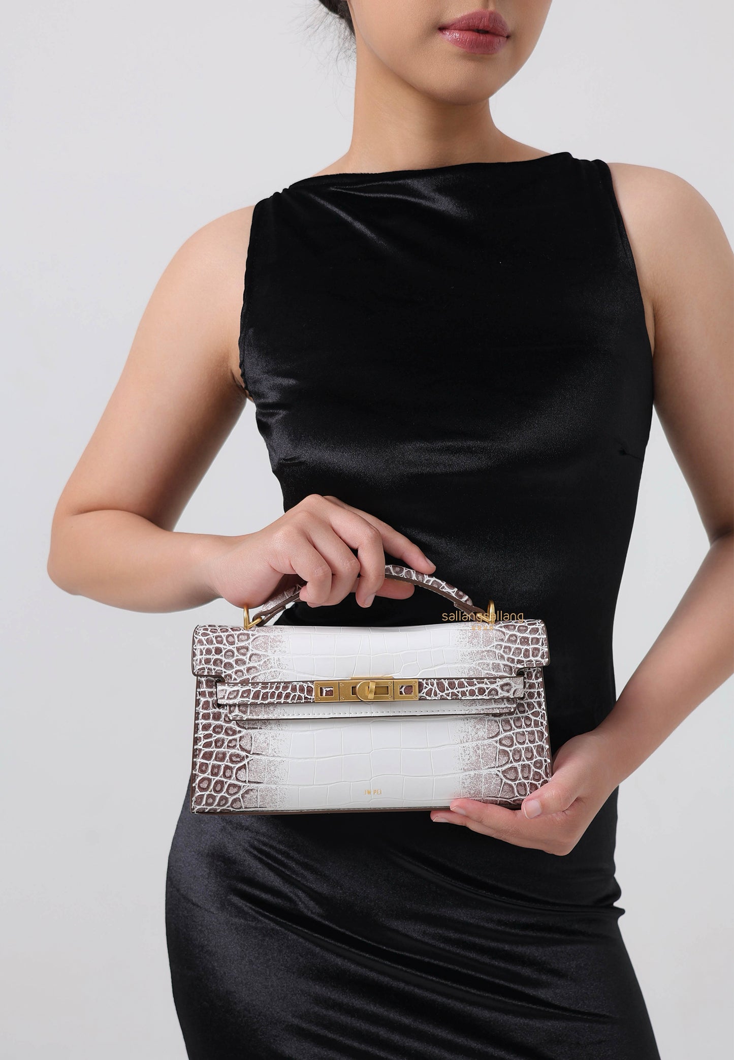 Noor Top Handle Bag - White Croc