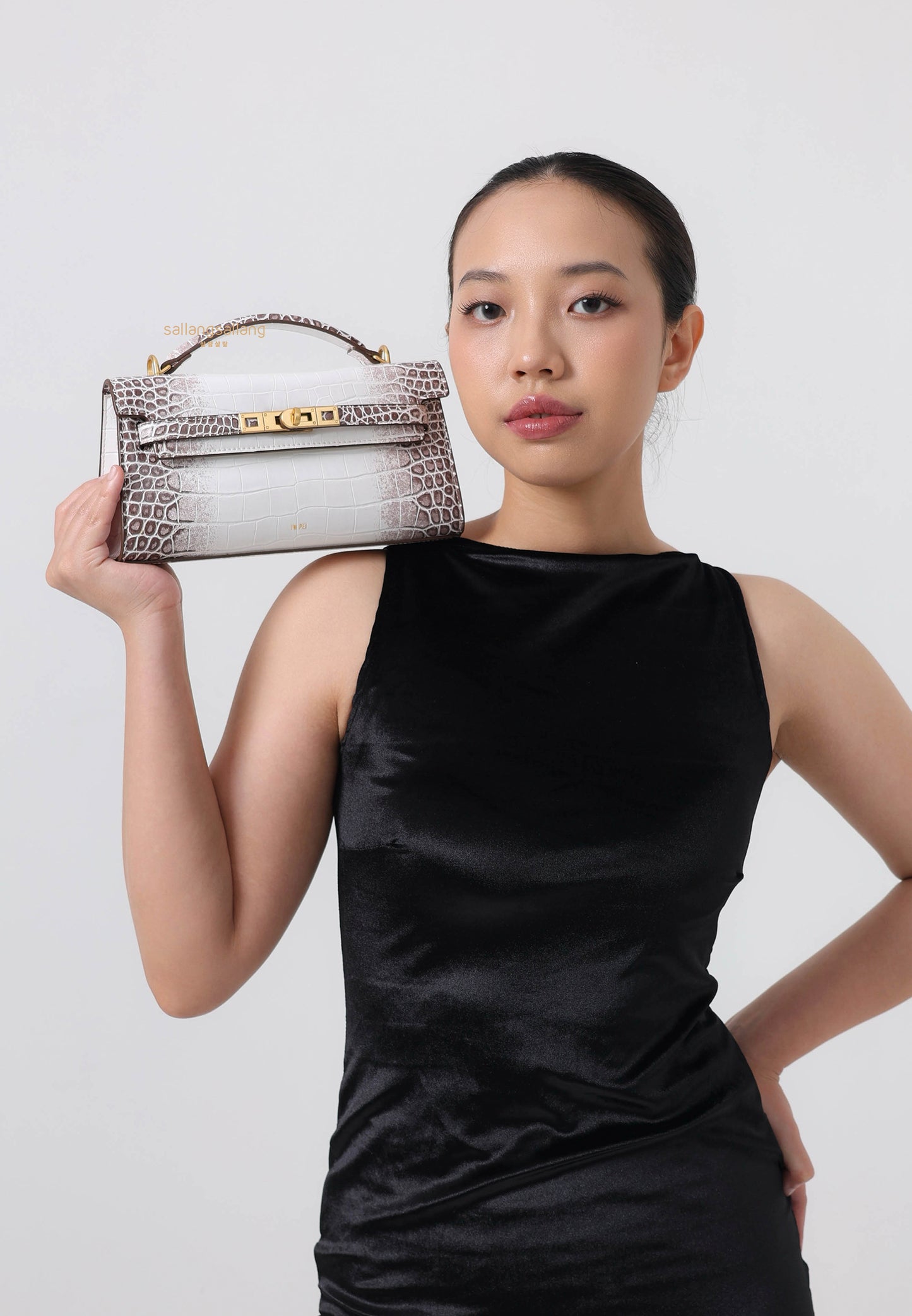 Noor Top Handle Bag - White Croc