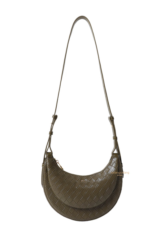 Sharon Woven Texture Crossbody Bag - Olive Green