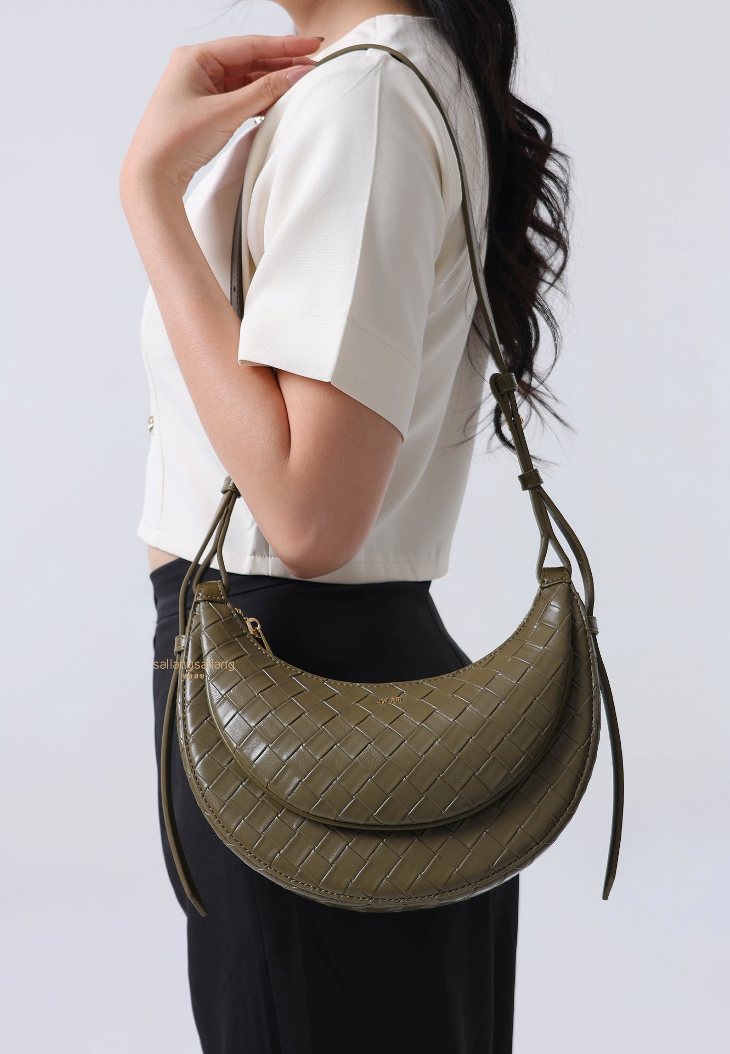 Sharon Woven Texture Crossbody Bag - Olive Green