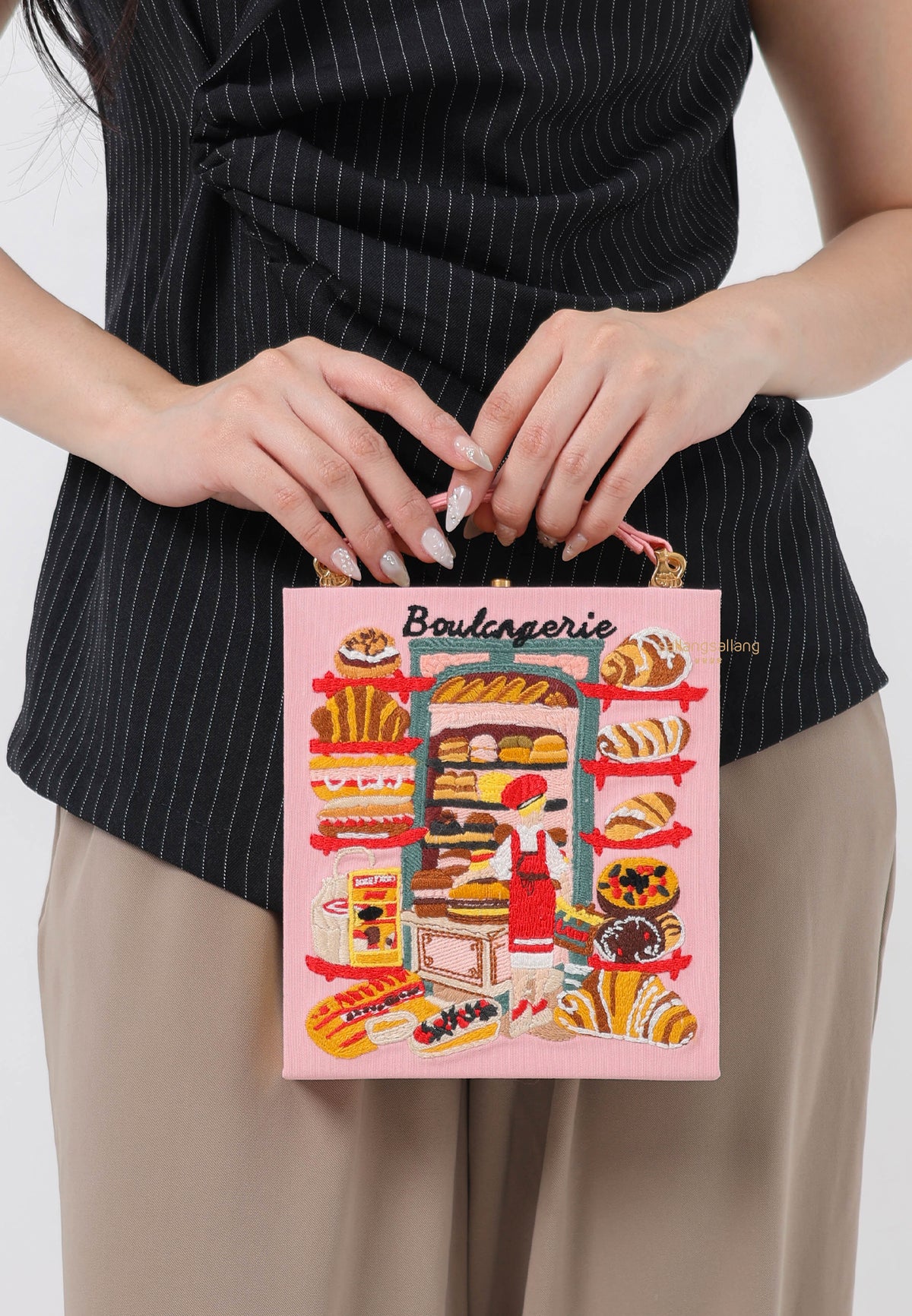 Taya Bakery Pattern Embroidered Book Shape Clutch Bag - Pink