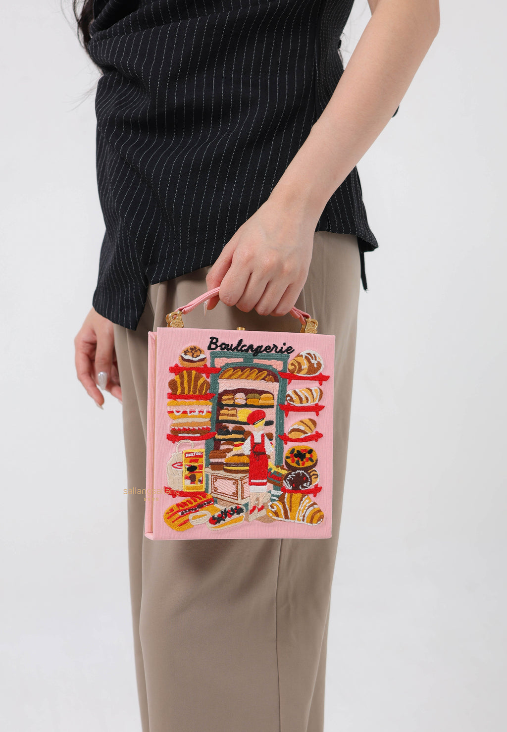 Taya Bakery Pattern Embroidered Book Shape Clutch Bag - Pink