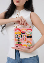Taya Sushi Pattern Embroidery Book Shape Clutch Bag - Pink