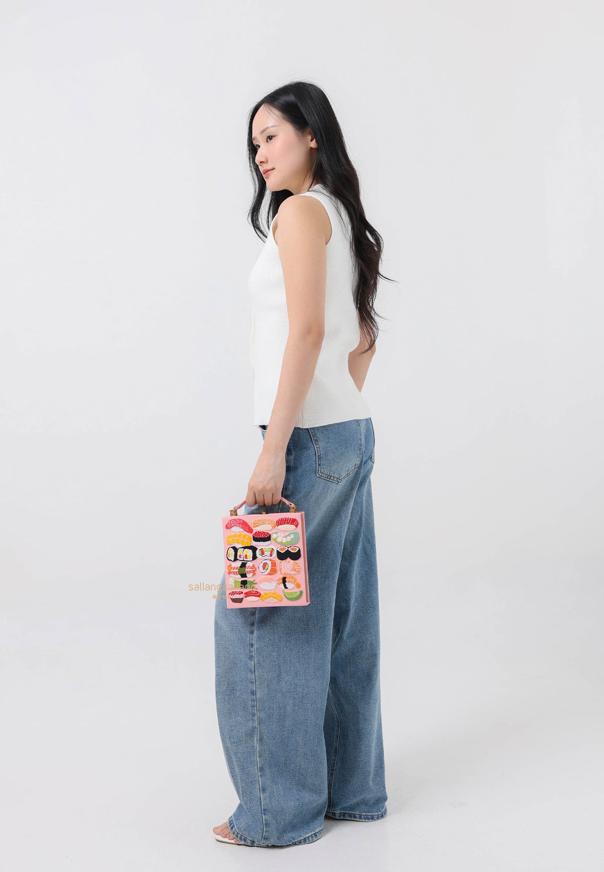 Taya Sushi Pattern Embroidery Book Shape Clutch Bag - Pink