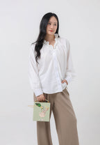 Taya-Wine Glass Pattern Embroidery Book shape clutch bag- light green