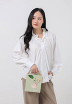 Taya-Wine Glass Pattern Embroidery Book shape clutch bag- light green