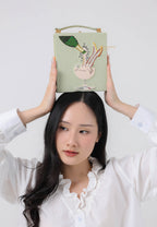 Taya-Wine Glass Pattern Embroidery Book shape clutch bag- light green