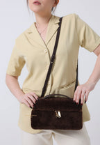 Thea Faux Fur Top Handle Bag - Mocha Brown