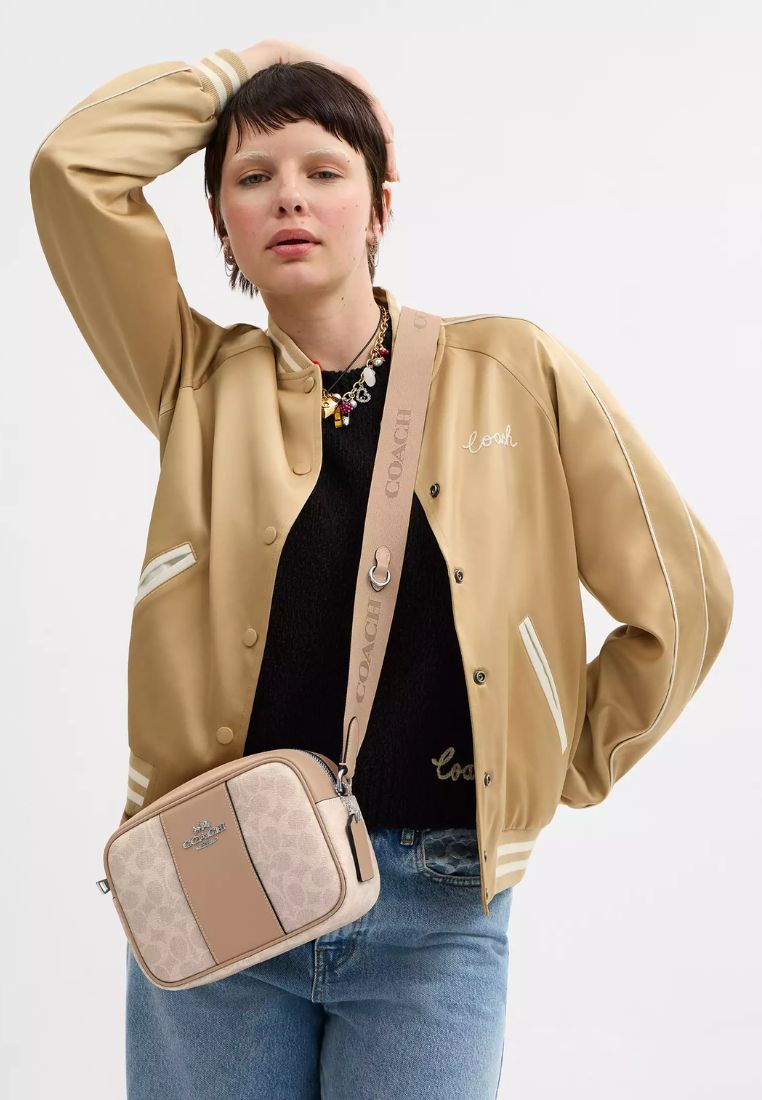 Jamie Camera Bag In Signature Canvas With Stripe Silver