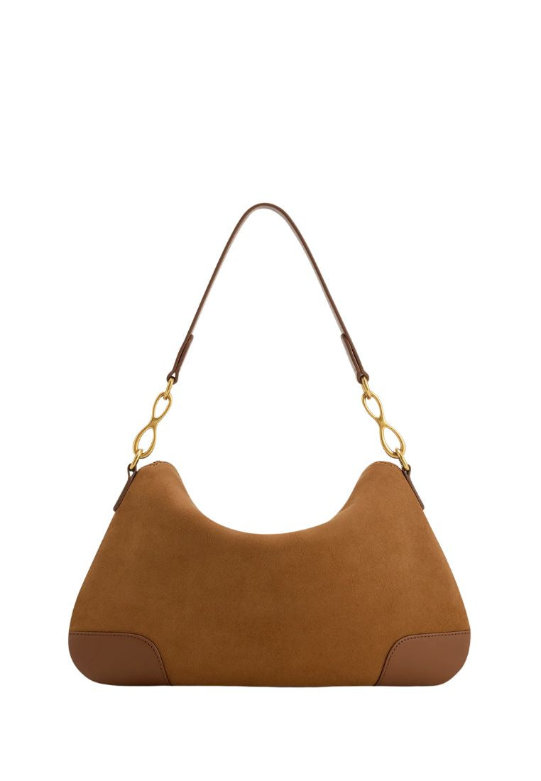 Jayla Faux Suede Metal Pendant Embellished Shoulder Bag - Brown