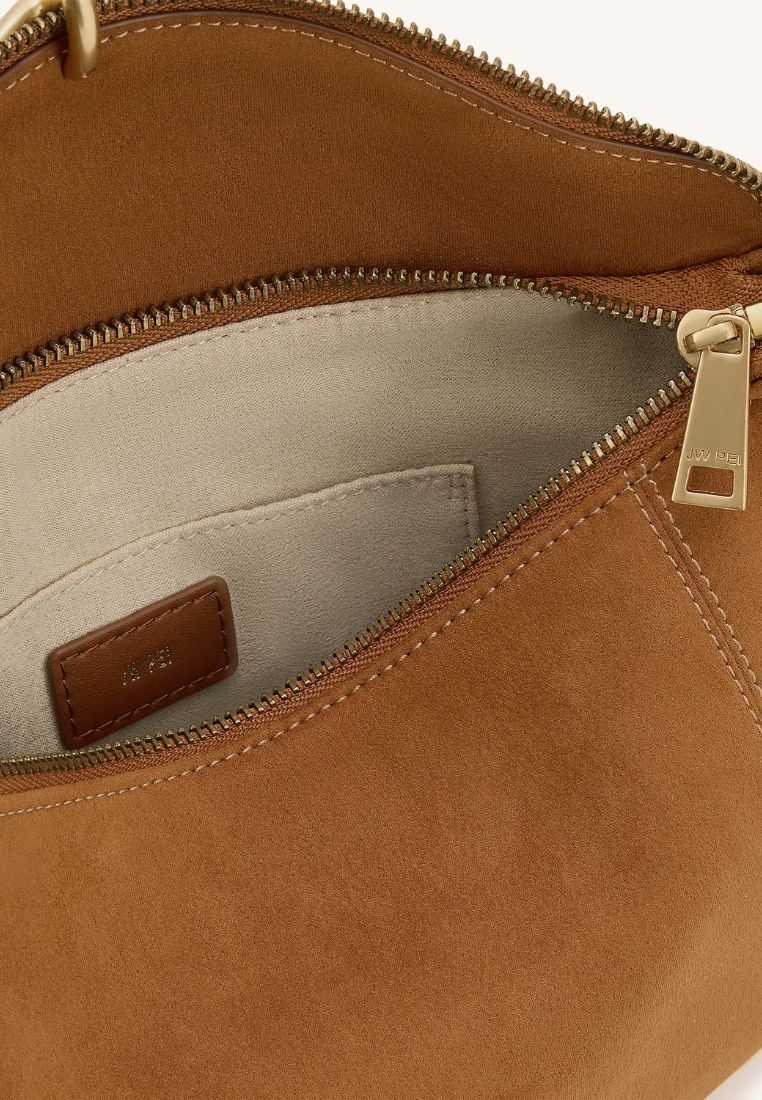Jayla Faux Suede Metal Pendant Embellished Shoulder Bag - Brown