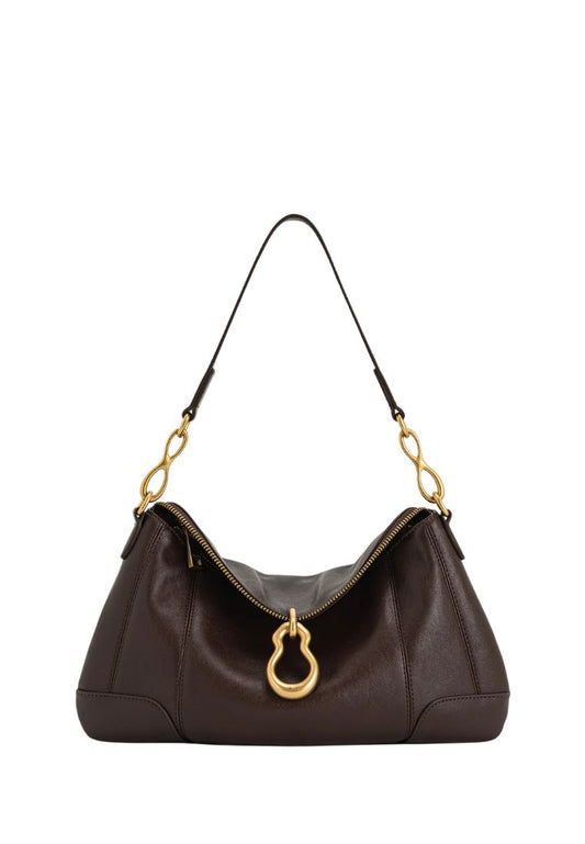 Jayla Metal Pendant Embellished Shoulder Bag - Dark Brown