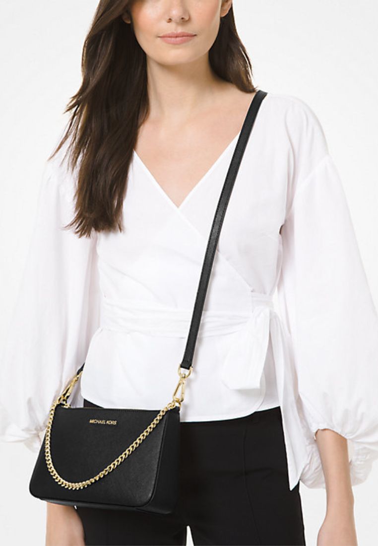 Jet Set Medium Saffiano Leather Crossbody Bag Black