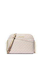 Jet Set Travel Medium Metallic Signature Logo Dome Crossbody Bag Rose Gold
