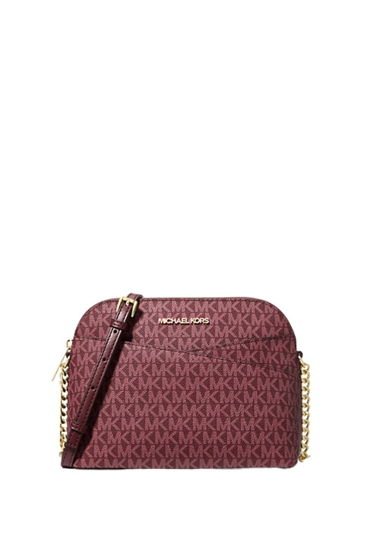 Jet Set Travel Medium Signature Logo Dome Crossbody Bag Oxblood