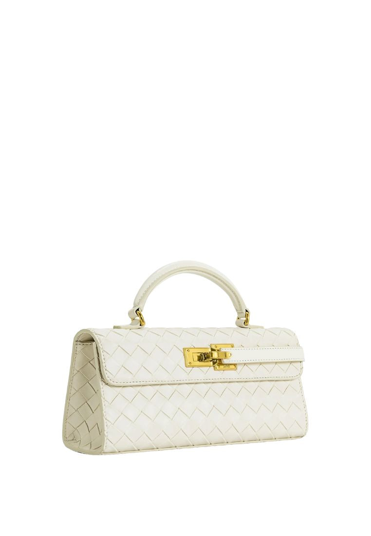 Keyla Weave Texture Top Handle Bag - White