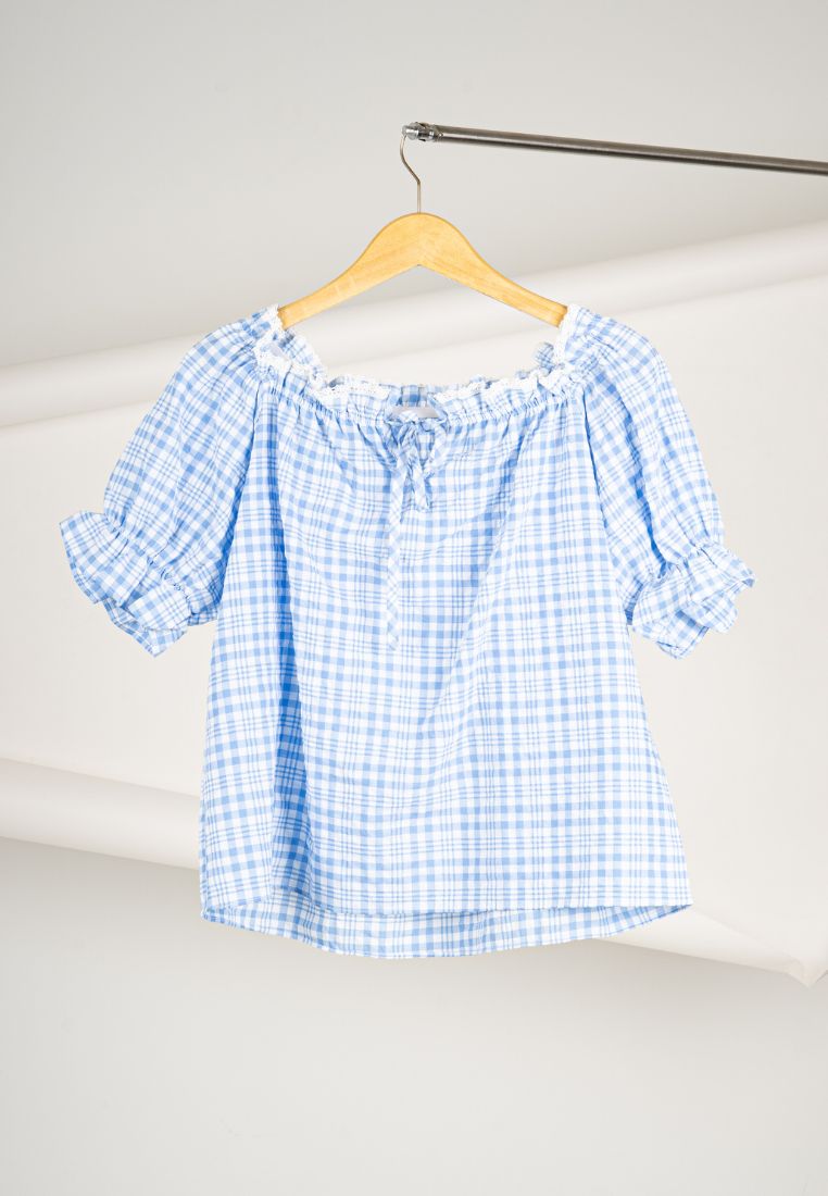 Korean Blue Plaid Top By Kerri Made in Korea