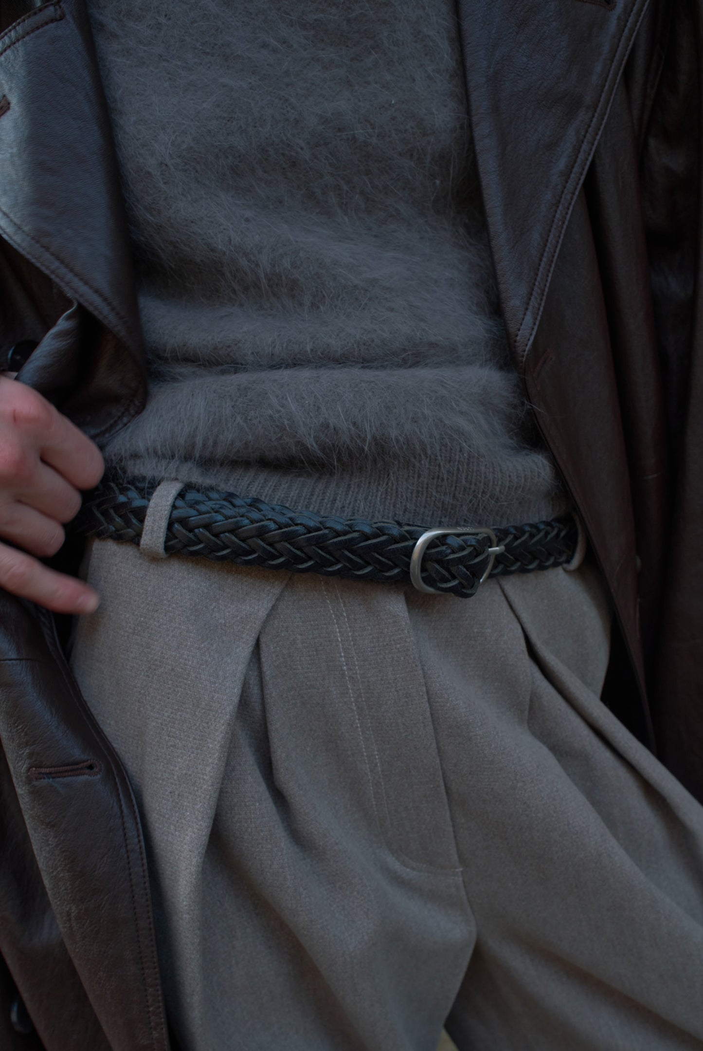 LIEN WOVEN LEATHER BELT soft black