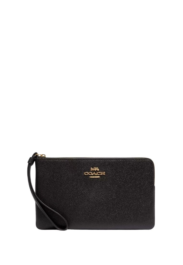 Large Corner Zip Wristlet Gold Black