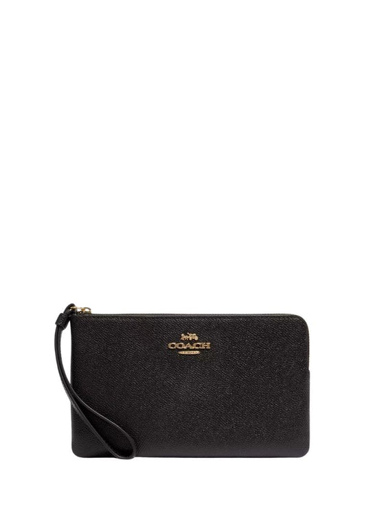 Large Corner Zip Wristlet Gold Black
