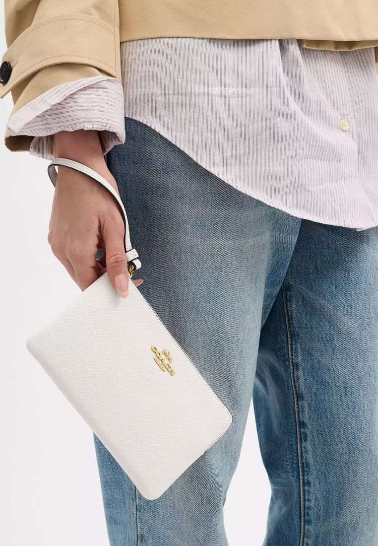 Large Corner Zip Wristlet Gold Chalk