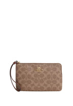 Large Corner Zip Wristlet In Signature Canvas Gold Tan Brown