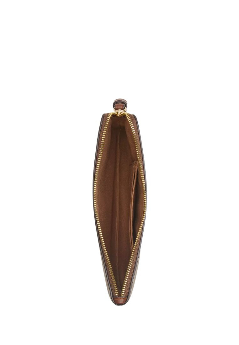 Large Corner Zip Wristlet In Signature Canvas Gold Tan Brown