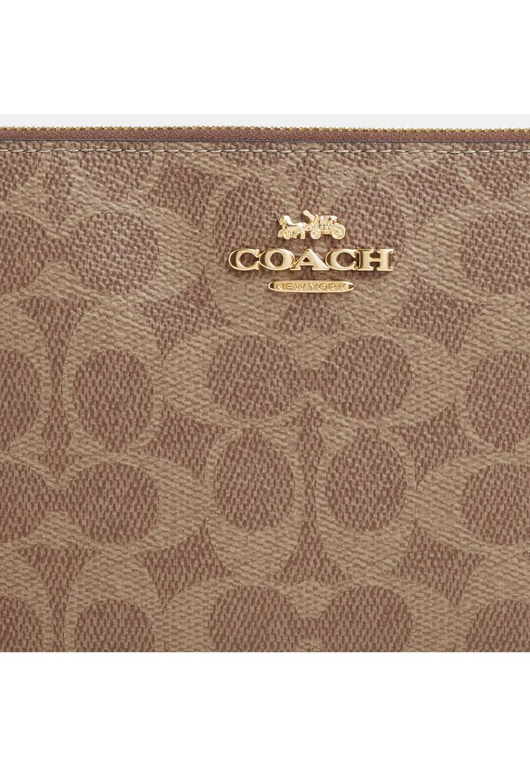 Large Corner Zip Wristlet In Signature Canvas Gold Tan Brown