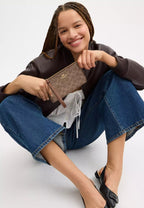 Large Corner Zip Wristlet In Signature Canvas Gold Tan Brown