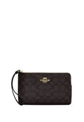 Large Corner Zip Wristlet In Signature Canvas Gold Walnut Black