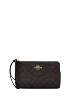 Large Corner Zip Wristlet In Signature Canvas Gold Walnut Black