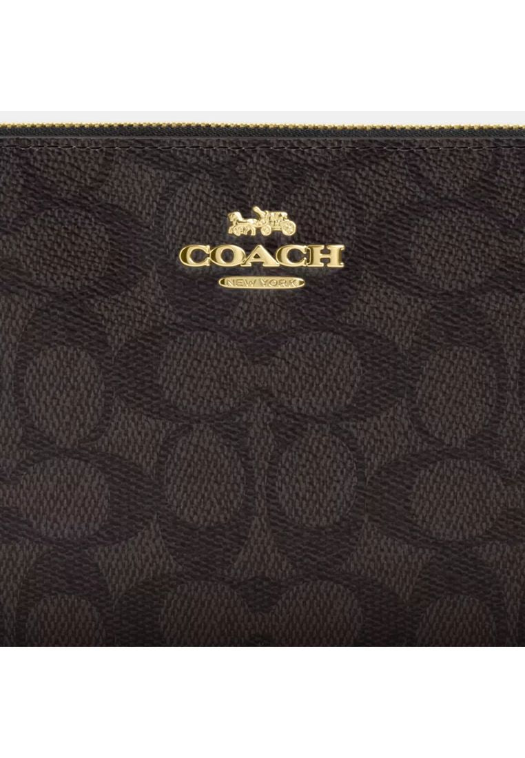 Large Corner Zip Wristlet In Signature Canvas Gold Walnut Black